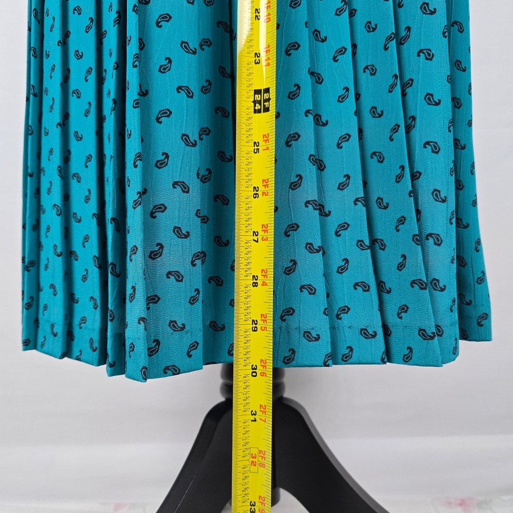 Vintage 80s Andrea Gayle Teal Paisley Pleated Skirt Set Blouse 2pc Suit Size 12 - Picture 8 of 16